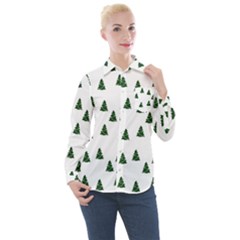 Green Christmas Trees White Women s Long Sleeve Pocket Shirt