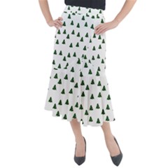 Green Christmas Trees White Midi Mermaid Skirt by TetiBright