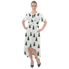 Green Christmas Trees White Front Wrap High Low Dress