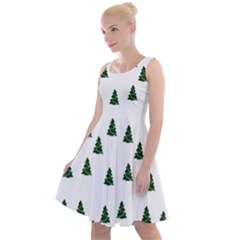 Green Christmas Trees White Knee Length Skater Dress by TetiBright