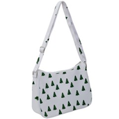 Green Christmas Trees White Zip Up Shoulder Bag