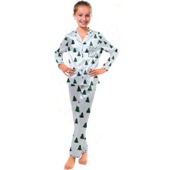 Green Christmas Trees White Kid s Satin Long Sleeve Pajamas Set