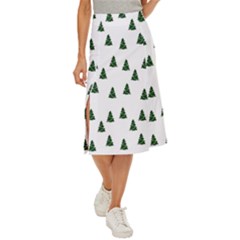 Green Christmas Trees White Midi Panel Skirt