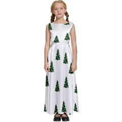 Green Christmas Trees White Kids  Satin Sleeveless Maxi Dress