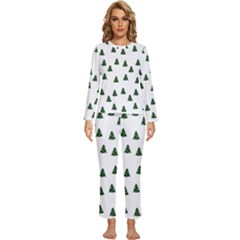 Green Christmas Trees White Womens  Long Sleeve Lightweight Pajamas Set