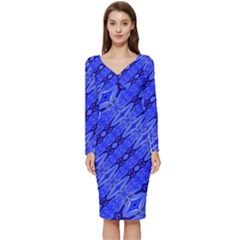 Abstract Tech Modern Pattern Long Sleeve V-neck Bodycon Dress  by dflcprintsclothing