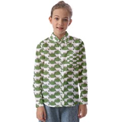 Funny Frog Cartoon Drawing Motif Pattern Kids  Long Sleeve Shirt by dflcprintsclothing