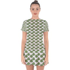 Funny Frog Cartoon Drawing Motif Pattern Drop Hem Mini Chiffon Dress