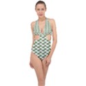 Funny Frog Cartoon Drawing Motif Pattern Halter Front Plunge Swimsuit View1