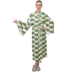 Funny Frog Cartoon Drawing Motif Pattern Maxi Velour Kimono by dflcprintsclothing