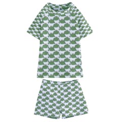 Funny Frog Cartoon Drawing Motif Pattern Kids  Swim Tee And Shorts Set by dflcprintsclothing