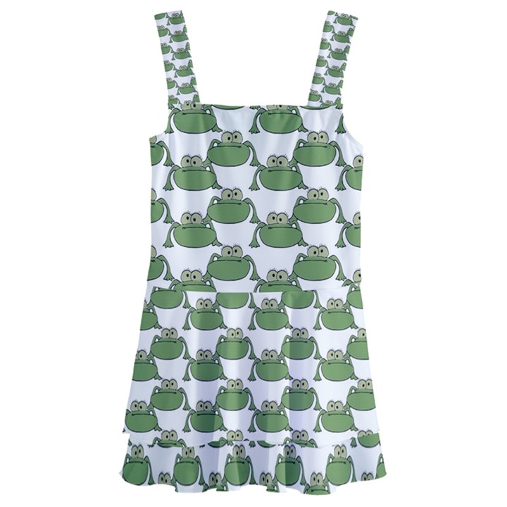 Funny Frog Cartoon Drawing Motif Pattern Kids  Layered Skirt Swimsuit