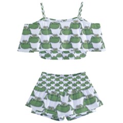 Funny Frog Cartoon Drawing Motif Pattern Kids  Off Shoulder Skirt Bikini by dflcprintsclothing