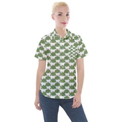 Funny Frog Cartoon Drawing Motif Pattern Women s Short Sleeve Pocket Shirt