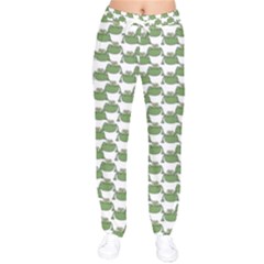 Funny Frog Cartoon Drawing Motif Pattern Women Velvet Drawstring Pants by dflcprintsclothing