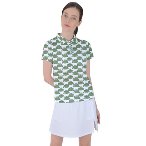 Funny Frog Cartoon Drawing Motif Pattern Women s Polo Tee by dflcprintsclothing