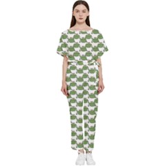 Funny Frog Cartoon Drawing Motif Pattern Batwing Lightweight Chiffon Jumpsuit by dflcprintsclothing