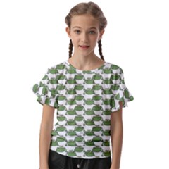 Funny Frog Cartoon Drawing Motif Pattern Kids  Cut Out Flutter Sleeves by dflcprintsclothing