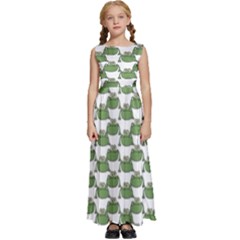 Funny Frog Cartoon Drawing Motif Pattern Kids  Satin Sleeveless Maxi Dress by dflcprintsclothing