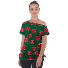 Christmas Coffee Off Shoulder Tie-up Tee