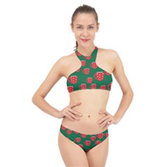 Christmas Coffee High Neck Bikini Set