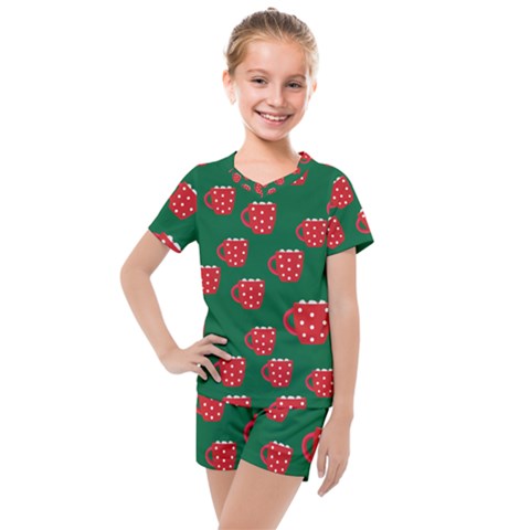 Christmas Coffee Kids  Mesh Tee And Shorts Set by designsbymallika