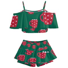 Christmas Coffee Kids  Off Shoulder Skirt Bikini