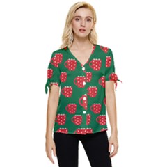 Christmas Coffee Bow Sleeve Button Up Top