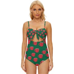 Christmas Coffee Knot Front One-piece Swimsuit