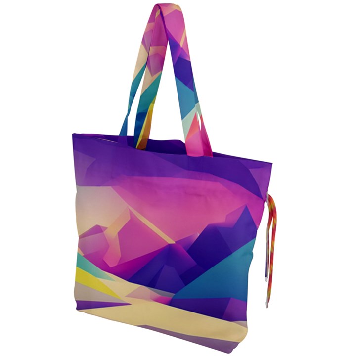 Abstract Geometric Landscape Art 3d Render Drawstring Tote Bag