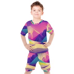 Abstract Geometric Landscape Art 3d Render Kids  Tee And Shorts Set by Pakemis