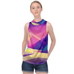 Abstract Geometric Landscape Art 3d Render High Neck Satin Top by Pakemis