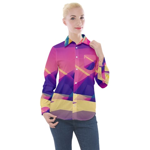 Abstract Geometric Landscape Art 3d Render Women s Long Sleeve Pocket Shirt by Pakemis