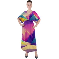 Abstract Geometric Landscape Art 3d Render V-neck Boho Style Maxi Dress by Pakemis