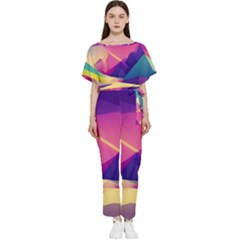 Abstract Geometric Landscape Art 3d Render Batwing Lightweight Chiffon Jumpsuit by Pakemis