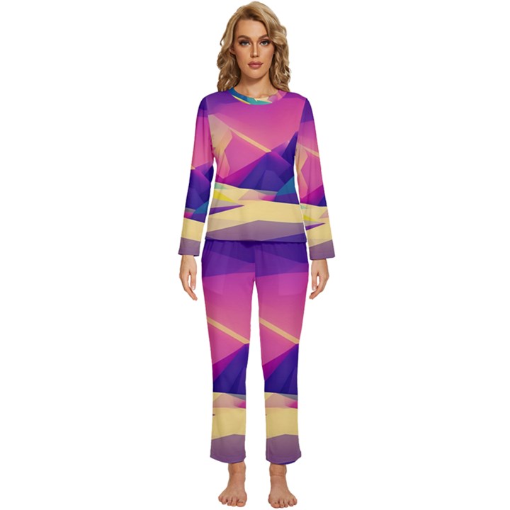 Abstract Geometric Landscape Art 3d Render Womens  Long Sleeve Lightweight Pajamas Set