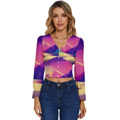 Abstract Geometric Landscape Art 3d Render Long Sleeve V-neck Top by Pakemis