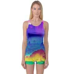 Abstract Geometric Landscape Art 3d One Piece Boyleg Swimsuit by Pakemis