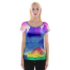 Abstract Geometric Landscape Art 3d Cap Sleeve Top by Pakemis