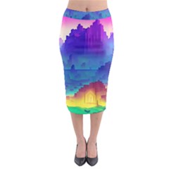 Abstract Geometric Landscape Art 3d Midi Pencil Skirt by Pakemis