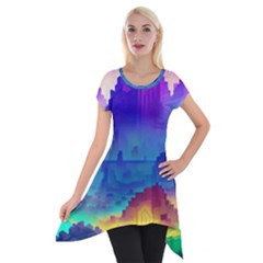 Abstract Geometric Landscape Art 3d Short Sleeve Side Drop Tunic by Pakemis