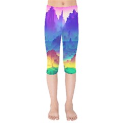 Abstract Geometric Landscape Art 3d Kids  Capri Leggings 