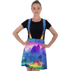 Abstract Geometric Landscape Art 3d Velvet Suspender Skater Skirt by Pakemis