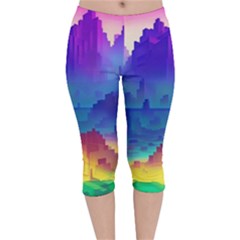 Abstract Geometric Landscape Art 3d Velvet Capri Leggings  by Pakemis