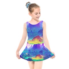 Abstract Geometric Landscape Art 3d Kids  Skater Dress Swimsuit by Pakemis