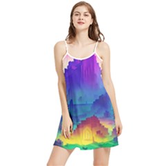 Abstract Geometric Landscape Art 3d Summer Frill Dress by Pakemis