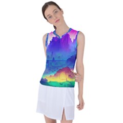 Abstract Geometric Landscape Art 3d Women s Sleeveless Sports Top by Pakemis