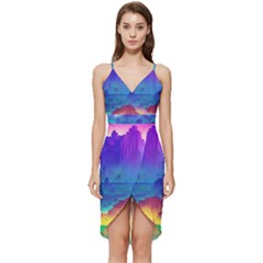 Abstract Geometric Landscape Art 3d Wrap Frill Dress by Pakemis