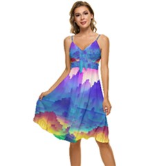 Abstract Geometric Landscape Art 3d Sleeveless Tie Front Chiffon Dress by Pakemis