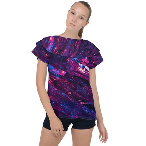 Space Futuristic Shiny Abstraction Ruffle Collar Chiffon Blouse by Pakemis